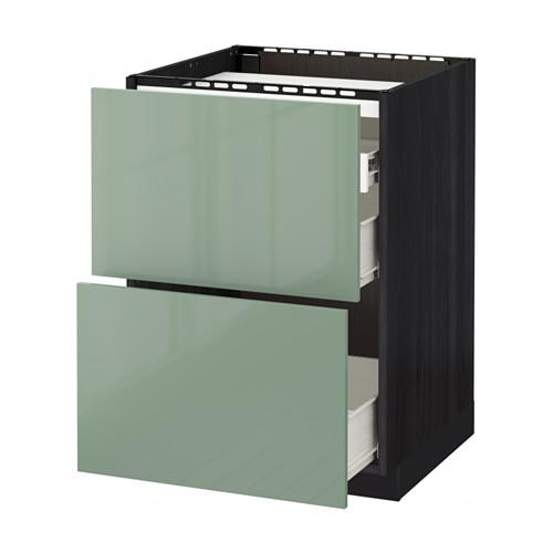МЕТОД / ФОРВАРА Напольн шкаф/2 фронт пнл/3 ящика - под дерево черный, Калларп глянцевый светло-зеленый, 60x60 см