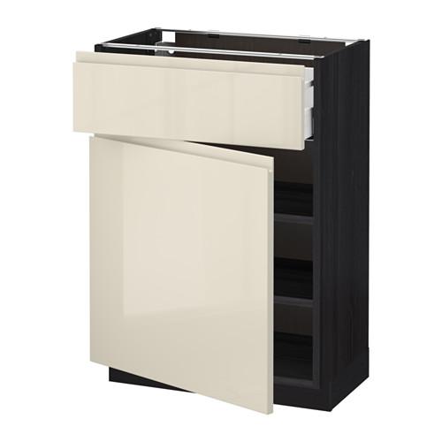 МЕТОД / МАКСИМЕРА Напольный шкаф с ящиком/дверью - под дерево черный, Воксторп глянцевый светло-бежевый, 60x37 см МЕТОД / МАКСИМЕРА Напольный шкаф с ящиком/дверью - под дерево черный, Воксторп глянцевый светло-бежевый, 60x37 см