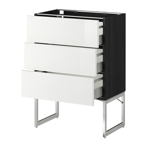 МЕТОД / МАКСИМЕРА Нплн шк 3 фрнт/3 средн ящика - под дерево черный, Рингульт глянцевый белый, 60x37x60 см