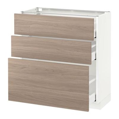 МЕТОД / МАКСИМЕРА Напольный шкаф с 3 ящиками - 80x37 см, Брокхульт под грецкий орех светло-серый, белый МЕТОД / МАКСИМЕРА Напольный шкаф с 3 ящиками - 80x37 см, Брокхульт под грецкий орех светло-серый, белый
