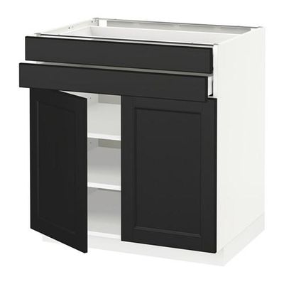 МЕТОД / МАКСИМЕРА Напольный шкаф/2дверцы/2ящика - 80x60 см, Лаксарби черно-коричневый, белый МЕТОД / МАКСИМЕРА Напольный шкаф/2дверцы/2ящика - 80x60 см, Лаксарби черно-коричневый, белый