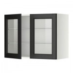 МЕТОД Навесной шкаф с полками/2 стекл дв - 80x60 см, Лаксарби черно-коричневый, белый