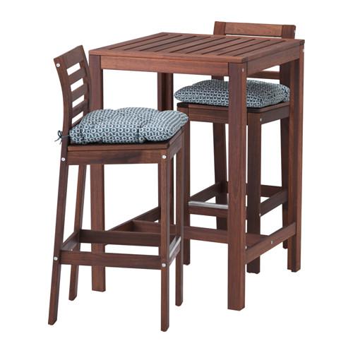 ЭПЛАРО Барный стол и 2 барных стула - Эпларо коричневая морилка/Иттерон синий