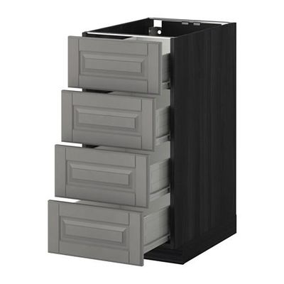 МЕТОД / ФОРВАРА Напольн шкаф 4 фронт панели/4 ящика - 40x60 см, Будбин серый, под дерево черный МЕТОД / ФОРВАРА Напольн шкаф 4 фронт панели/4 ящика - 40x60 см, Будбин серый, под дерево черный