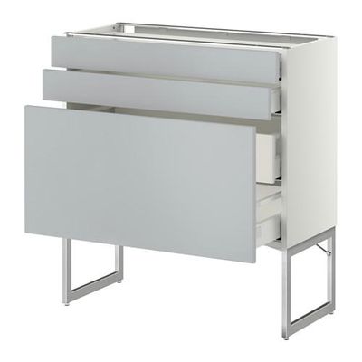 МЕТОД / МАКСИМЕРА Напольн шкаф 3фронт пнл/2низ/2ср ящ - 80x37x60 см, Веддинге серый, белый