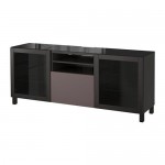 БЕСТО Тумба под ТВ - черно-коричневый/Вальвикен темно-коричневый, прозрачное стекло, направляющие ящика, плавно закр БЕСТО Тумба под ТВ - черно-коричневый/Вальвикен темно-коричневый, прозрачное стекло, направляющие ящика, плавно закр