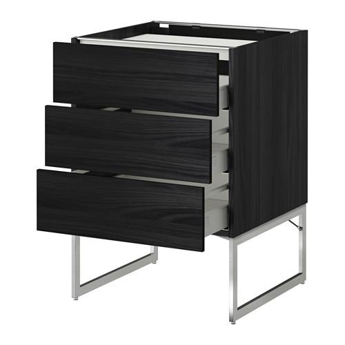 МЕТОД / МАКСИМЕРА Напольн шкаф/3фронт пнл/3ящика - под дерево черный, Тингсрид под дерево черный, 60x60x60 см