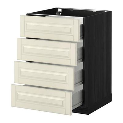 МЕТОД / ФОРВАРА Напольн шкаф 4 фронт панели/4 ящика - 60x60 см, Будбин белый с оттенком, под дерево черный