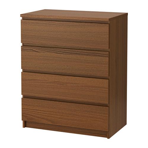 MALM комод с 4 ящиками коричневая морилка ясеневый шпон 80x100 см