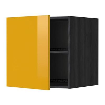 МЕТОД Верх шкаф на холодильн/морозильн - 60x60 см, Ерста глянцевый желтый, под дерево черный