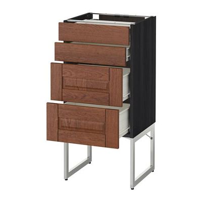 МЕТОД / ФОРВАРА Нплн шк 4 фронт/2 низк/2средн ящ - 40x37x60 см, Филипстад коричневый, под дерево черный