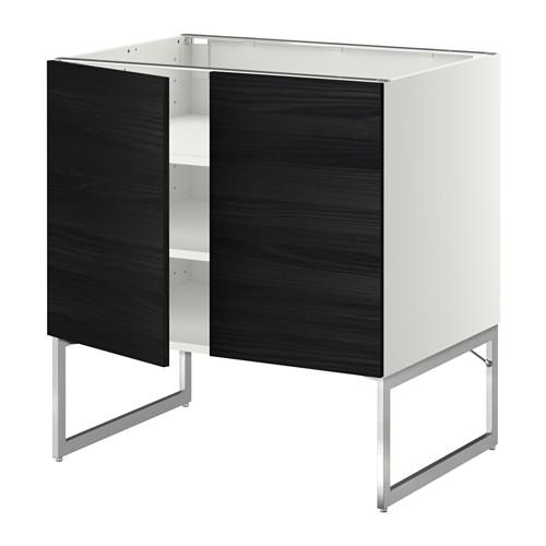 МЕТОД Напол шкаф с полками/2двери - белый, Тингсрид под дерево черный, 80x60x60 см