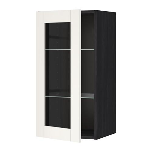 МЕТОД Навесной шкаф с полками/стекл дв - под дерево черный, Сэведаль белый, 40x80 см