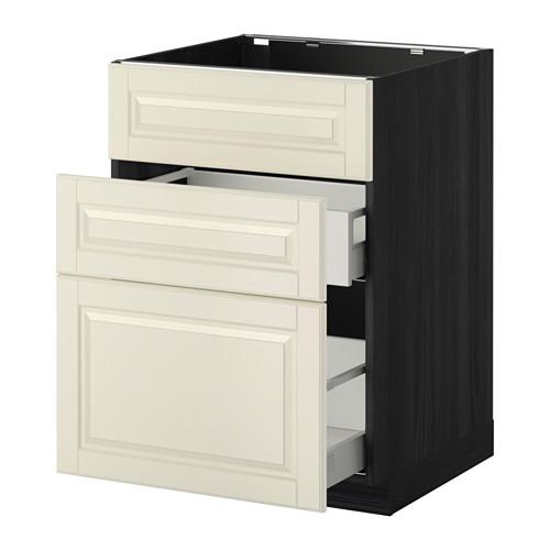 МЕТОД / МАКСИМЕРА Напольн шк п-мойку+3фрнт пнл/2ящ - под дерево черный, Будбин белый с оттенком, 60x60 см