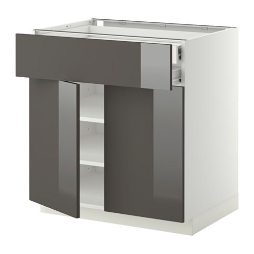 МЕТОД / ФОРВАРА Напольный шкаф/2дверцы/2ящика - белый, Рингульт глянцевый серый