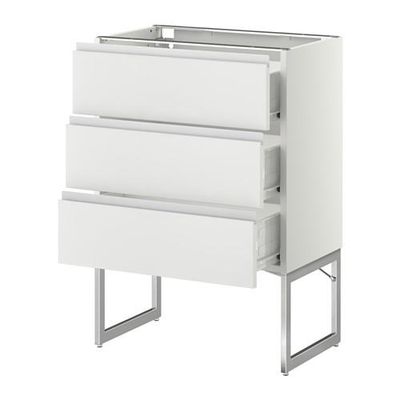 МЕТОД / ФОРВАРА Нплн шк 3 фрнт/3 средн ящика - 60x37x60 см, Нодста белый/алюминий, белый МЕТОД / ФОРВАРА Нплн шк 3 фрнт/3 средн ящика - 60x37x60 см, Нодста белый/алюминий, белый