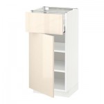 МЕТОД / МАКСИМЕРА Напольный шкаф с ящиком/дверью - 40x37 см, Рингульт глянцевый кремовый, белый