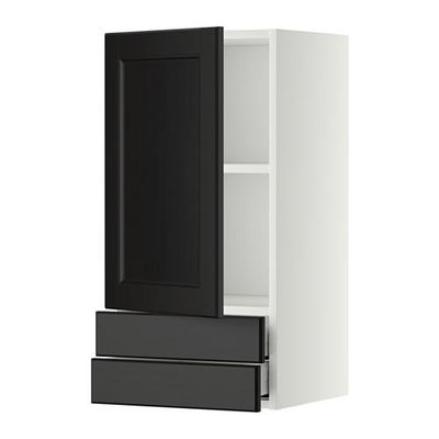 МЕТОД / МАКСИМЕРА Навесной шкаф с дверцей/2 ящика - 40x80 см, Лаксарби черно-коричневый, белый