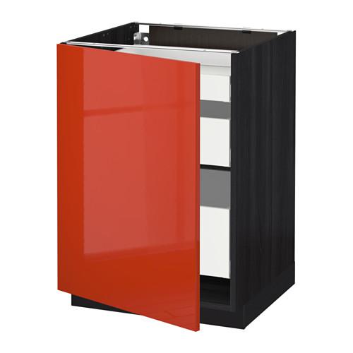 МЕТОД / МАКСИМЕРА Напольный шкаф с 1двр/3ящ - под дерево черный, Ерста глянцевый оранжевый, 60x60 см МЕТОД / МАКСИМЕРА Напольный шкаф с 1двр/3ящ - под дерево черный, Ерста глянцевый оранжевый, 60x60 см
