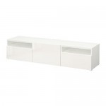 БЕСТО Тумба под ТВ - белый/Сельсвикен глянцевый/белый, направляющие ящика, плавно закр