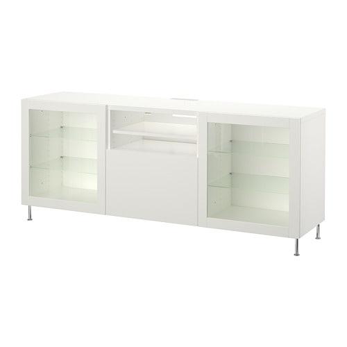 БЕСТО Тумба д/ТВ с ящиками - белый белый прозрачное стекло, направляющие ящика,нажимные