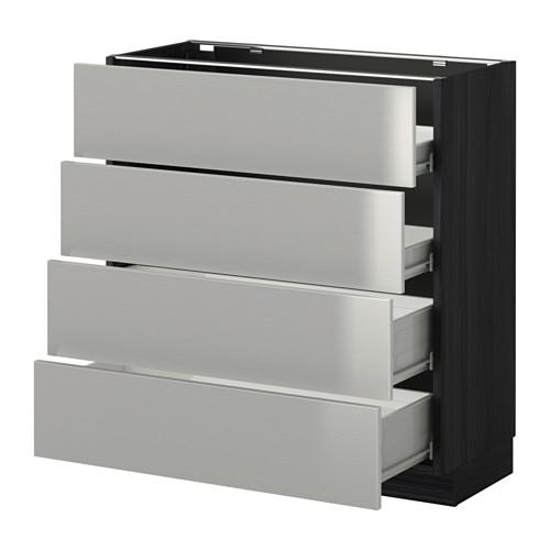 МЕТОД / ФОРВАРА Напольн шкаф 4 фронт панели/4 ящика - под дерево черный, Гревста нержавеющ сталь, 80x37 см МЕТОД / ФОРВАРА Напольн шкаф 4 фронт панели/4 ящика - под дерево черный, Гревста нержавеющ сталь, 80x37 см
