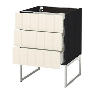 МЕТОД / ФОРВАРА Нплн шк 3 фрнт/3 средн ящика - 60x60x60 см, Хитарп белый с оттенком, под дерево черный