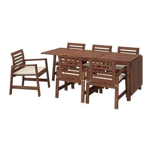 ÄPPLARÖ стол+6 кресел,д/сада коричневая морилка/Холло бежевый
