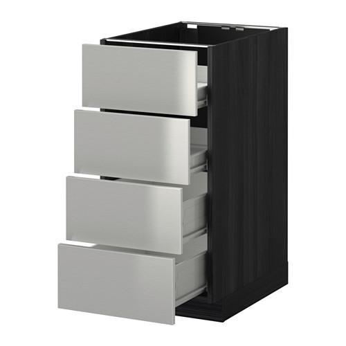 МЕТОД / ФОРВАРА Напольн шкаф 4 фронт панели/4 ящика - под дерево черный, Гревста нержавеющ сталь, 40x60 см МЕТОД / ФОРВАРА Напольн шкаф 4 фронт панели/4 ящика - под дерево черный, Гревста нержавеющ сталь, 40x60 см