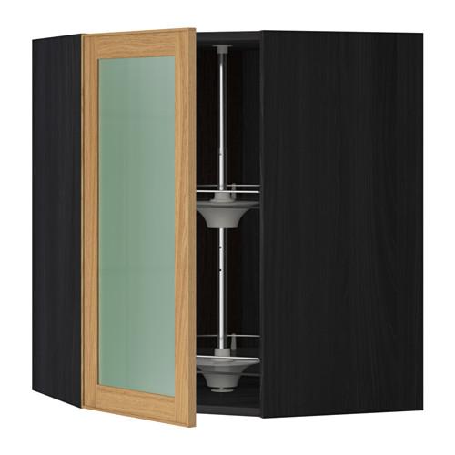 МЕТОД Углов навесн шк с врщ скц/сткл дв - под дерево черный, Экестад дуб, 68x80 см