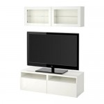 БЕСТО Шкаф для ТВ, комбин/стеклян дверцы - белый/Сельсвикен глянцевый/белый прозрачное стекло, направляющие ящика,нажимные