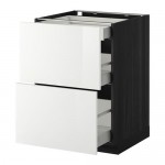 МЕТОД / МАКСИМЕРА Напольный шкаф/2фасада/3ящика - под дерево черный, Рингульт глянцевый белый, 60x60 см
