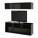 БЕСТО Шкаф для ТВ, комбин/стеклян дверцы - направляющие ящика, плавно закр, черно-коричневый/Сельсвикен глянцевый/черный дымчатое стекло