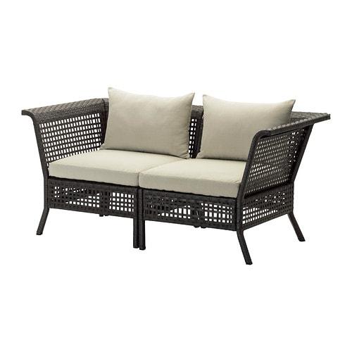 КУНГСХОЛЬМЕН 2-местный диван,садовый - черно-коричневый/Холло бежевый