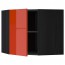 МЕТОД Угловой навесной шкаф с полками - под дерево черный, Ерста глянцевый оранжевый, 68x60 см