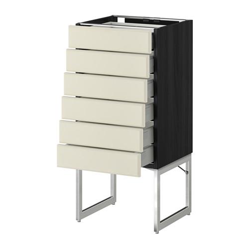 МЕТОД / МАКСИМЕРА Напольн шкаф 6фронт пнл/6 низ ящ - под дерево черный, Будбин белый с оттенком, 40x37x60 см