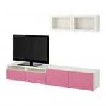 БЕСТО Шкаф для ТВ, комбин/стеклян дверцы - Лаппвикен розовый/Синдвик белый прозрачное стекло, направляющие ящика, плавно закр БЕСТО Шкаф для ТВ, комбин/стеклян дверцы - Лаппвикен розовый/Синдвик белый прозрачное стекло, направляющие ящика, плавно закр
