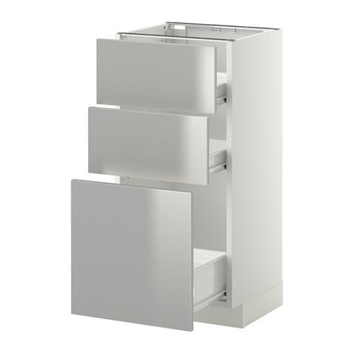 МЕТОД / ФОРВАРА Напольн шкаф 3фрнт пнл/2низк/1ср ящ - белый, Гревста нержавеющ сталь, 40x37 см