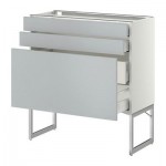 МЕТОД / МАКСИМЕРА Напольн шкаф 3фронт пнл/2низ/2ср ящ - 80x37x60 см, Веддинге серый, белый