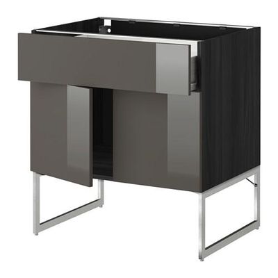 МЕТОД / ФОРВАРА Напол шкаф/полки/ящик/2двери - Рингульт глянцевый серый, под дерево черный