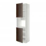 МЕТОД Высок шкаф д/духовки/2дверцы/полки - белый, Эдсерум под дерево коричневый, 60x60x220 см