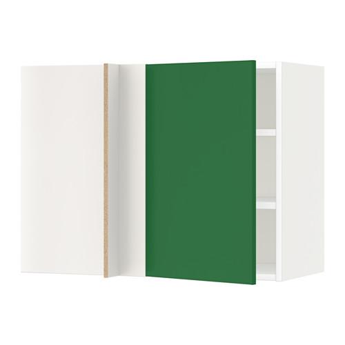 МЕТОД Угловой навесной шкаф с полками - белый, Флэди зеленый, 88x37x60 см
