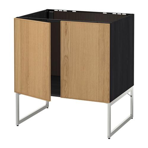 МЕТОД Напольн шкаф д раковины+2 двери - под дерево черный, Экестад дуб