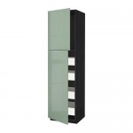 МЕТОД / ФОРВАРА Высокий шкаф/2дверцы/4ящика - под дерево черный, Калларп глянцевый светло-зеленый, 60x60x220 см