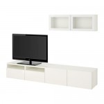 БЕСТО Шкаф для ТВ, комбин/стеклян дверцы - белый/Сельсвикен глянцевый/белый прозрачное стекло, направляющие ящика,нажимные