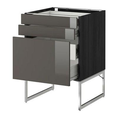 МЕТОД / ФОРВАРА Напольн шкаф 3фронт пнл/2низ/2ср ящ - 60x60x60 см, Рингульт глянцевый серый, под дерево черный МЕТОД / ФОРВАРА Напольн шкаф 3фронт пнл/2низ/2ср ящ - 60x60x60 см, Рингульт глянцевый серый, под дерево черный