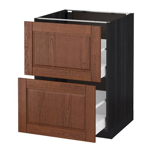 МЕТОД / МАКСИМЕРА Напольн шкаф 2фрнт/2выс ящ - 60x60 см, Филипстад коричневый, под дерево черный МЕТОД / МАКСИМЕРА Напольн шкаф 2фрнт/2выс ящ - 60x60 см, Филипстад коричневый, под дерево черный