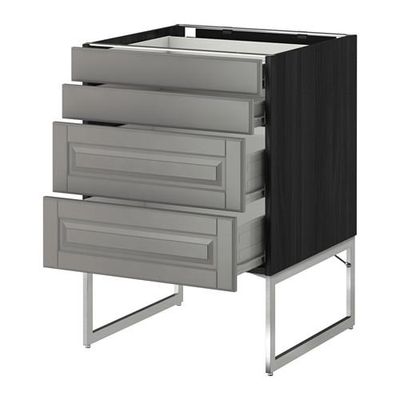 МЕТОД / ФОРВАРА Нплн шк 4 фронт/2 низк/2средн ящ - 60x60x60 см, Будбин серый, под дерево черный МЕТОД / ФОРВАРА Нплн шк 4 фронт/2 низк/2средн ящ - 60x60x60 см, Будбин серый, под дерево черный