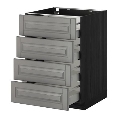 МЕТОД / МАКСИМЕРА Напольн шкаф 4 фронт панели/4 ящика - под дерево черный, Будбин серый, 60x60 см