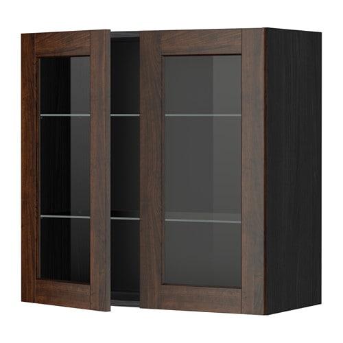 МЕТОД Навесной шкаф с полками/2 стекл дв - под дерево черный, Эдсерум под дерево коричневый, 80x80 см